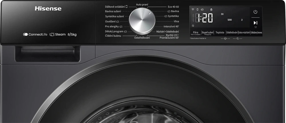 Hisense WD3S8043BB3 fekete, elöltöltős, 8 kg mosás, mosó-szárítógép