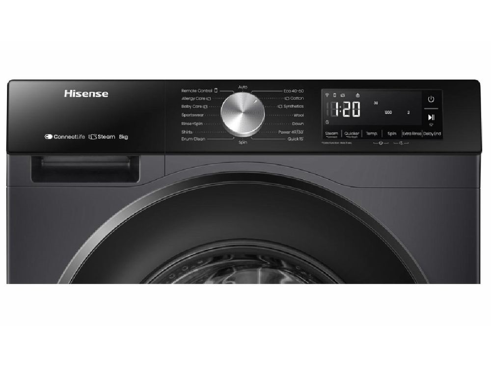 Hisense WF3S8043BB3 fekete, elöltöltős, max.1400ford., 8 kg, mosógép