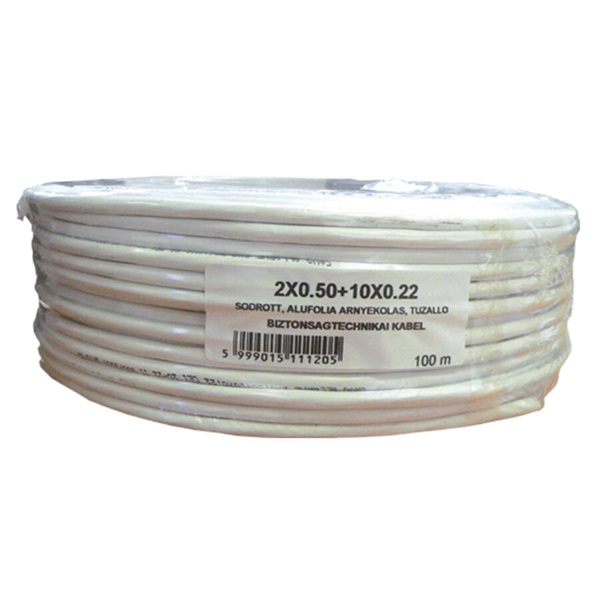 Honnor Security 2+10 eres, biztech kábel, 2x0,5mm2 és 10x0,22mm2 névleges keresztmetszetű, sodrott réz erek, árnyékolt