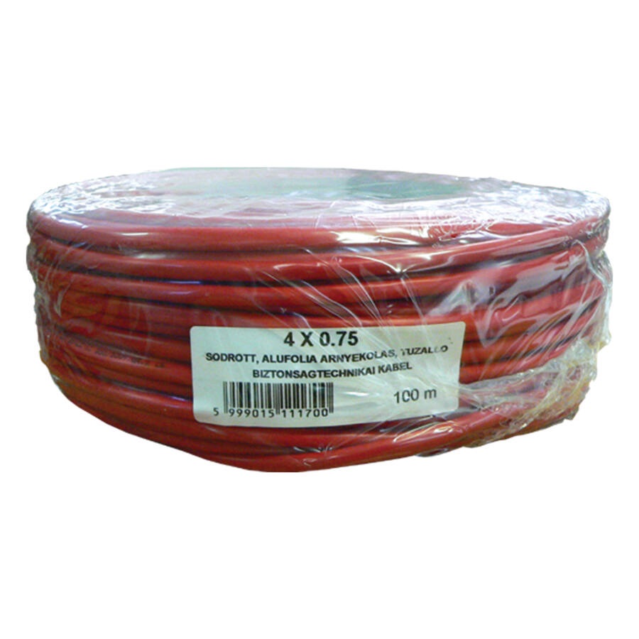 Honnor Security 4x0.75R/4 eres tűzjelző kábel, 0,75 mm2 névleges keresztmetszetű, sodrott réz erek, piros PVC köpeny,
