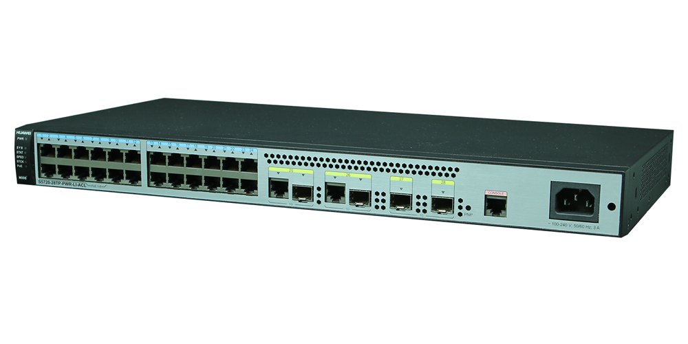 Huawei S5720-28TP-PWR-LI-ACL 8xGbE PoE+ LAN 16xGbE LAN 2xGbE Combo RJ45/SFP 2xGbE SFP PoE+ 124W L3 menedzselhető switch