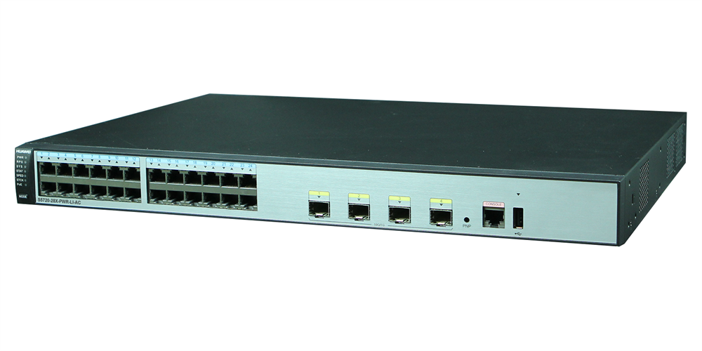 Huawei S5720-28X-PWR-LI-AC 24xGbE PoE+ LAN 4x10GbE SFP+ 370W PoE+ L3 menedzselhető switch