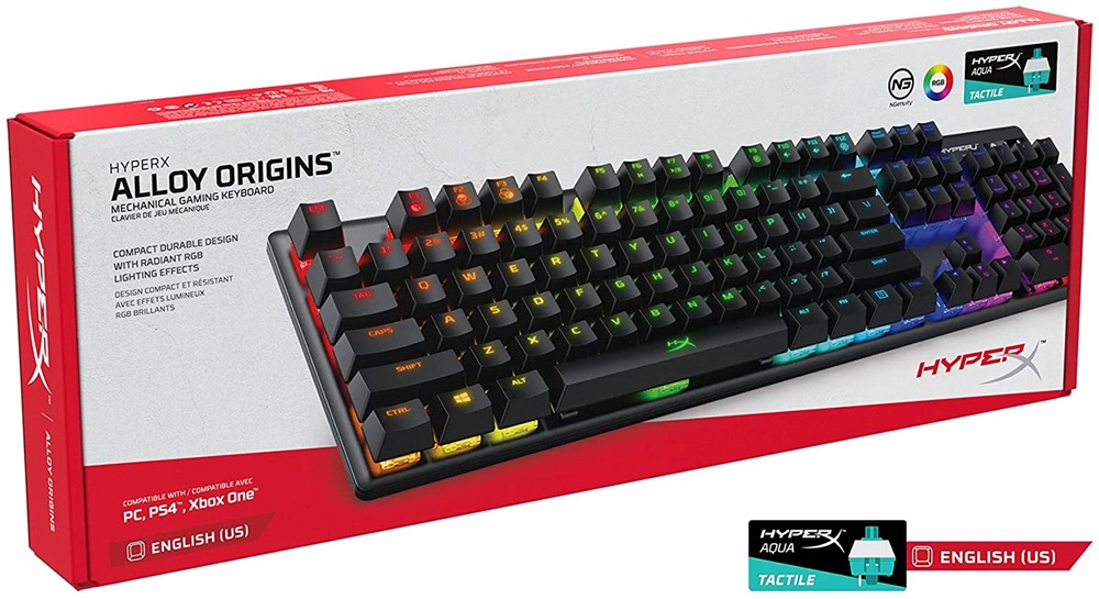 HyperX Alloy Origins (AQUA switches) US világító gamer billentyűzet