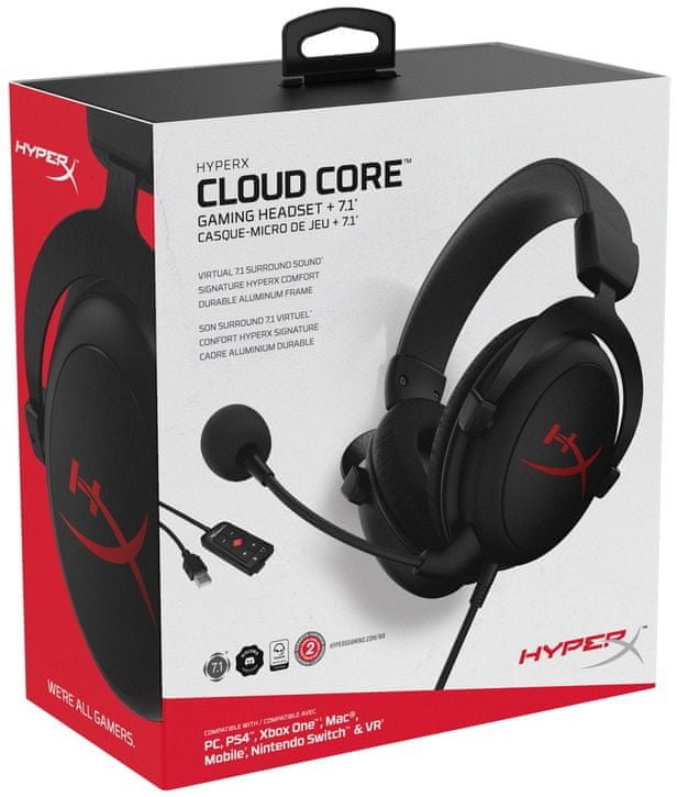 HyperX Cloud Core + 7.1 3,5 Jack fekete gamer headset