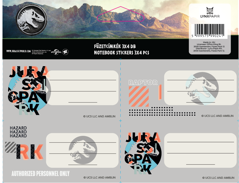 ICO Jurassic World 4db/ív füzetcímke