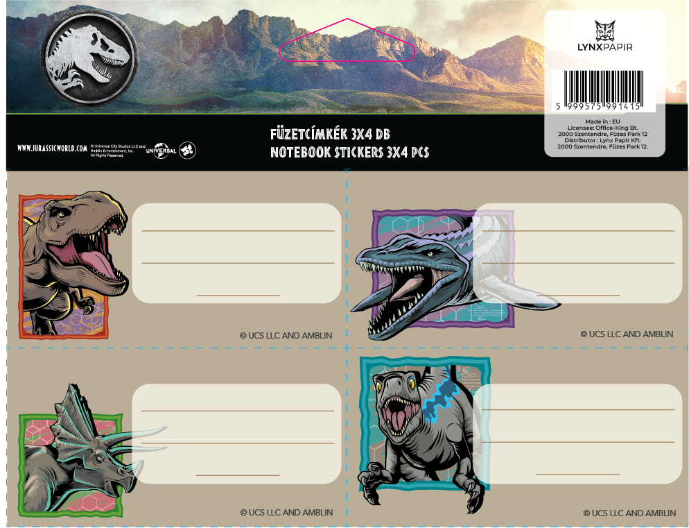 ICO Jurassic World 4db/ív füzetcímke