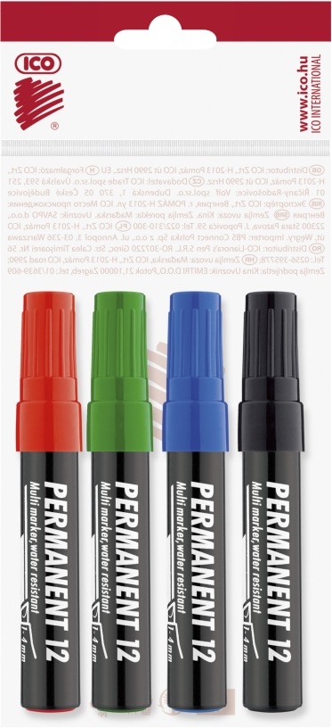 ICO Permanent 12 4db-os vegyes színes marker