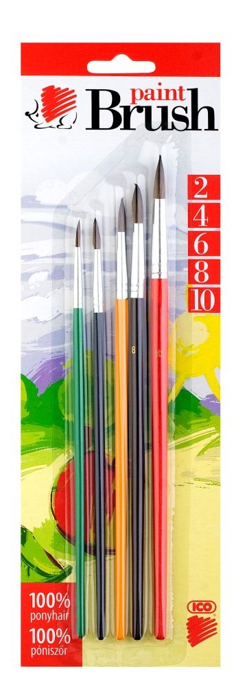 ICO Süni 2/4/6/8/10 festett fanyelű 5db-os ecsetkészlet