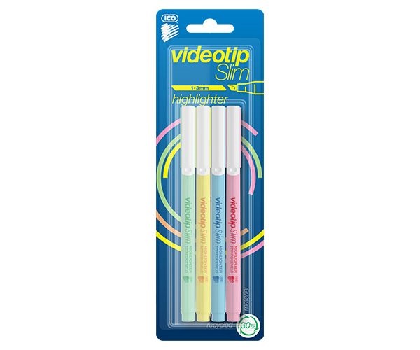 ICO Videotip Slim pasztell 4db-os vegyes színű szövegkiemelő