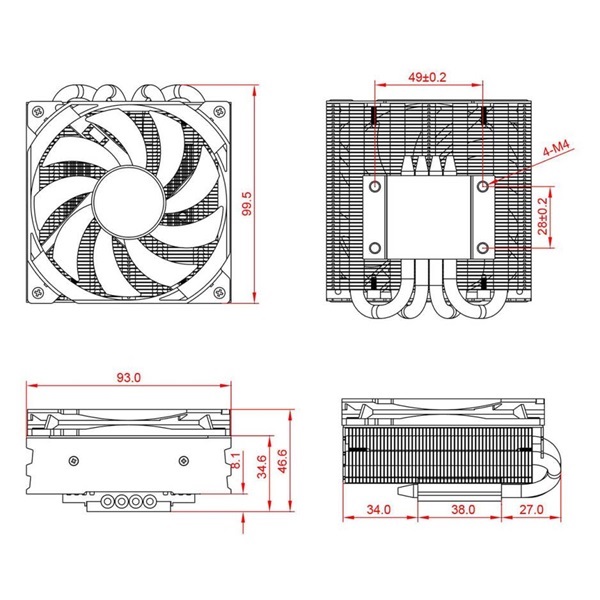 ID-Cooling CPU Cooler - IS-47S (Low profile, 17-35.8dB; max. 67,96 m3/h; 4pin csatlakozó, 4 db heatpipe, 9cm, PWM)