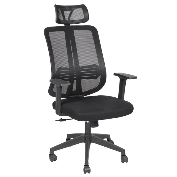 IRIS Office Felix fekete, ergonómikus, szövet-hálós irodai forgószék fejtámasszal