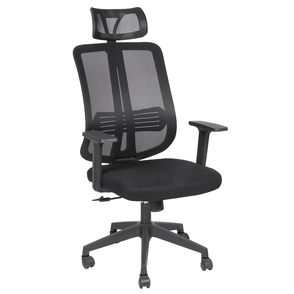 IRISOffice Felix fekete, ergonómikus, szövet-hálós irodai forgószék fejtámasszal