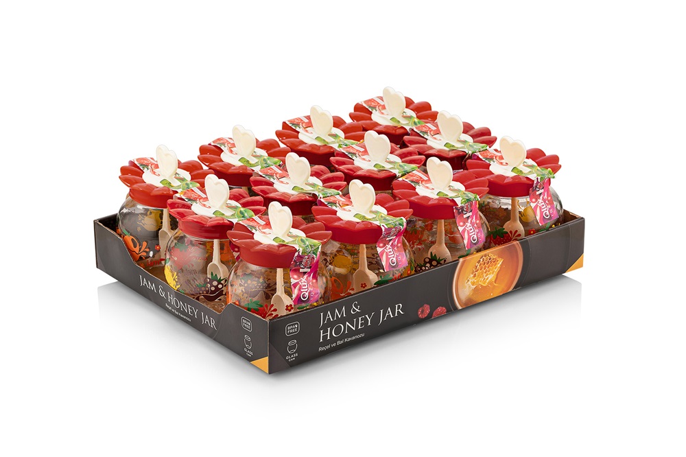 IRIS C-00181 Frutta üveg lekvártartó 370ml, piros, narancs vagy citromsárga színű