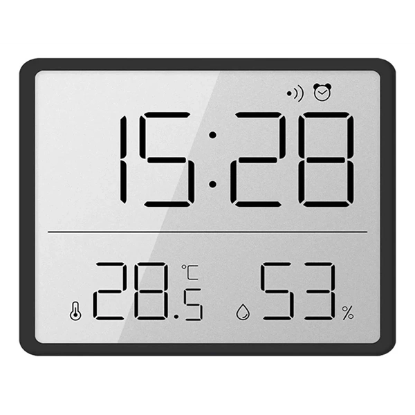IRIS DC-111-B hőmérséklet és páratartalom kijelzéssel, ébresztő funkcióval fekete digitális óra