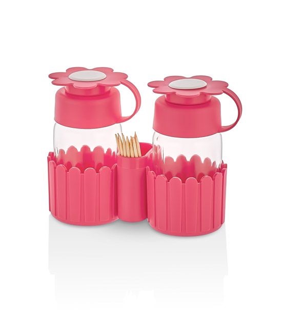 IRIS Daisy Salt&Pepper üveg fűszerszóró szett tartóval 2*67ml, zöld, fukszia, narancs vagy citromsárga színű HN-1117
