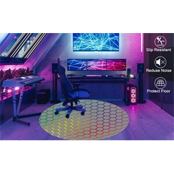 IRIS GAMER RAINBOW HEXAGON 120cm átmérőjű, 2mm vastag, hatszög mintás kerek padlóvédő székalátét
