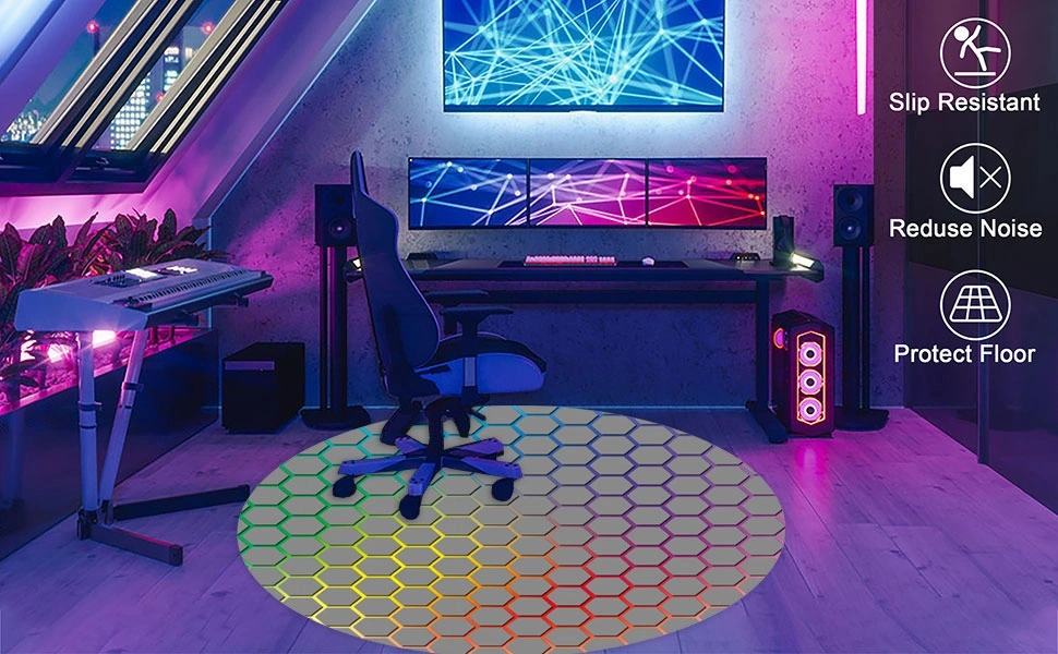IRIS GAMER RAINBOW HEXAGON 120cm átmérőjű, 2mm vastag, hatszög mintás kerek padlóvédő székalátét