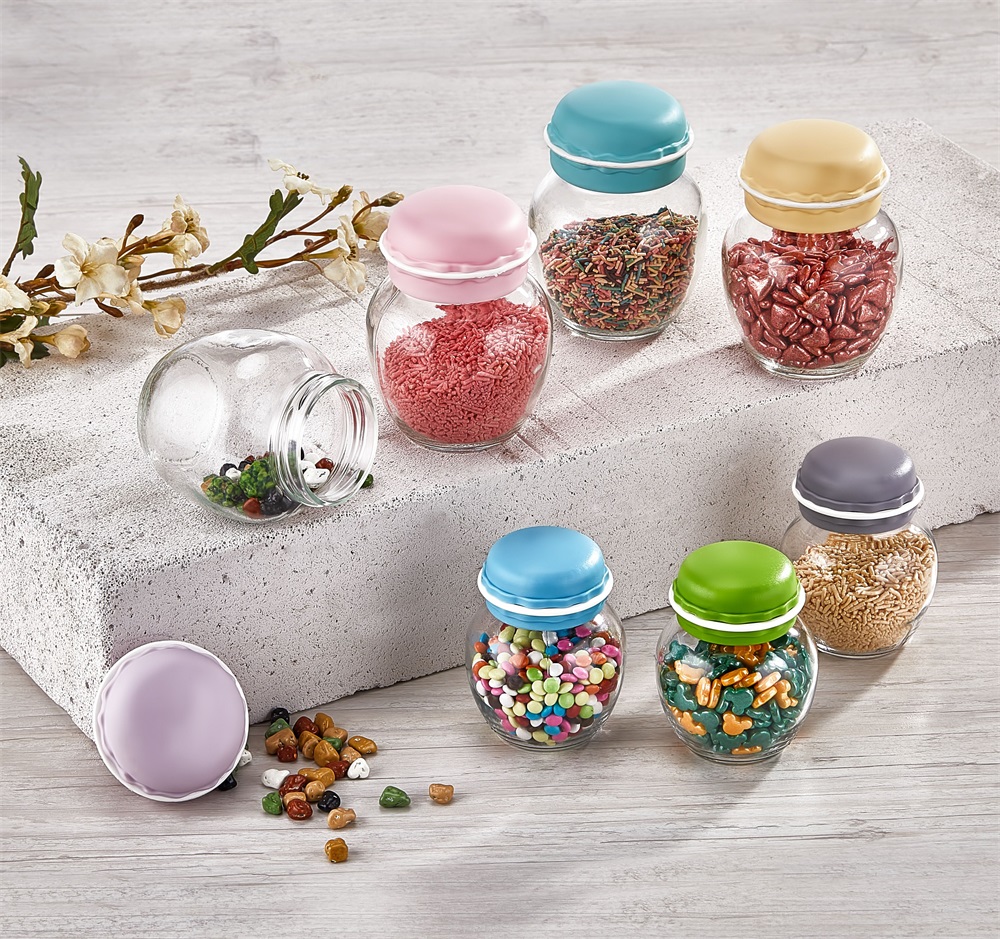 IRIS Macaron üveg fűszertartó 210ml, zöld, fukszia, narancs vagy citromsárga színű HN-1214