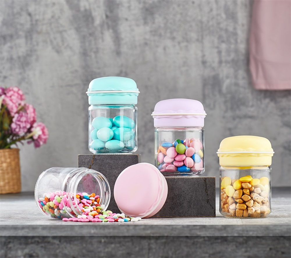 IRIS Macaron üveg fűszertartó 212ml, rószaszín, menta zöld, sárga vagy lila HN-1363