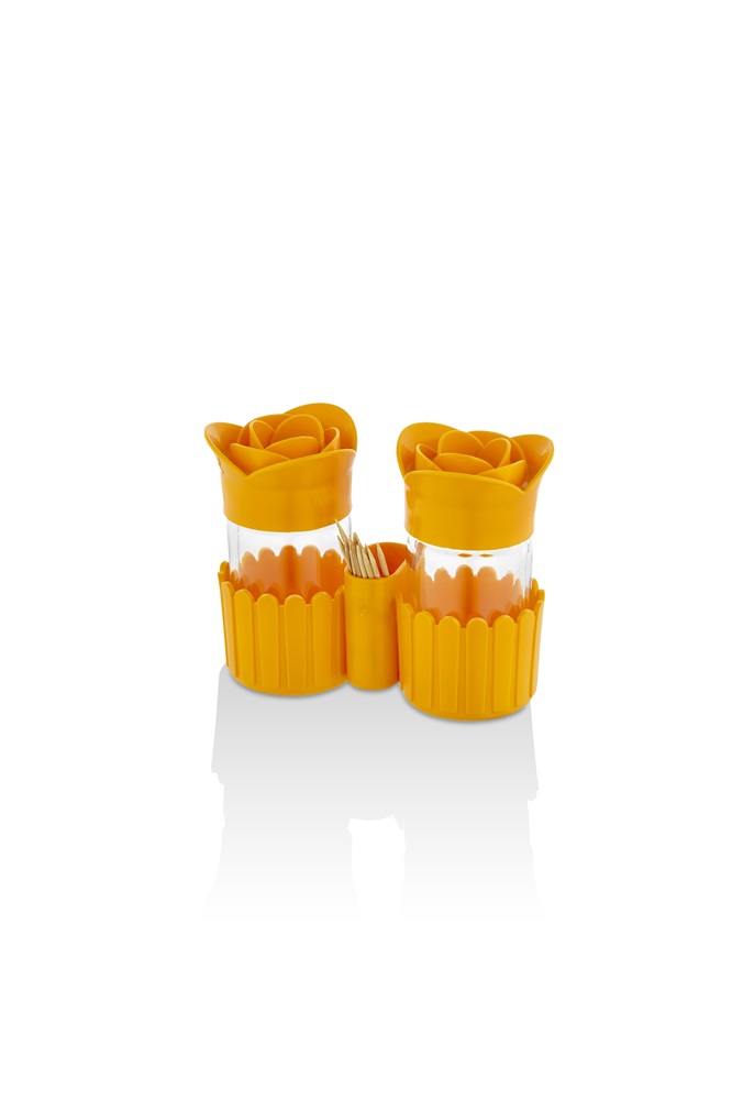 IRIS Rose Salt&Pepper üveg fűszerszóró szett tartóval 2*67ml, piros, lila, zöld vagy sárga színű HN-1119