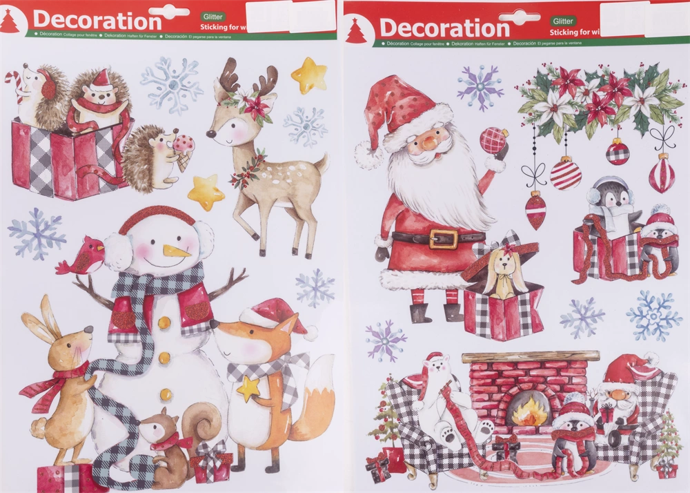 IRIS ablak matrica, karácsonyi, télapó vagy hóember, piros és fehér, 41 x 29cm