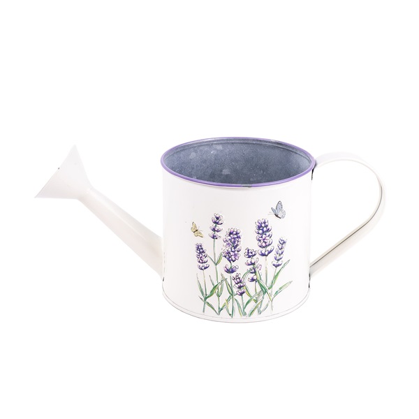 IRIS bádog öntöző kanna, levendula mintás, fehér 27 x 12 cm