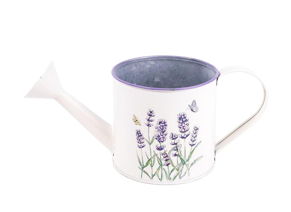 IRIS bádog öntöző kanna, levendula mintás, fehér 27 x 12 cm