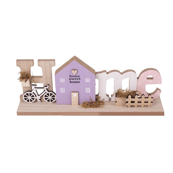 IRIS dekor fa ház+home natúr/lila 30x12cm
