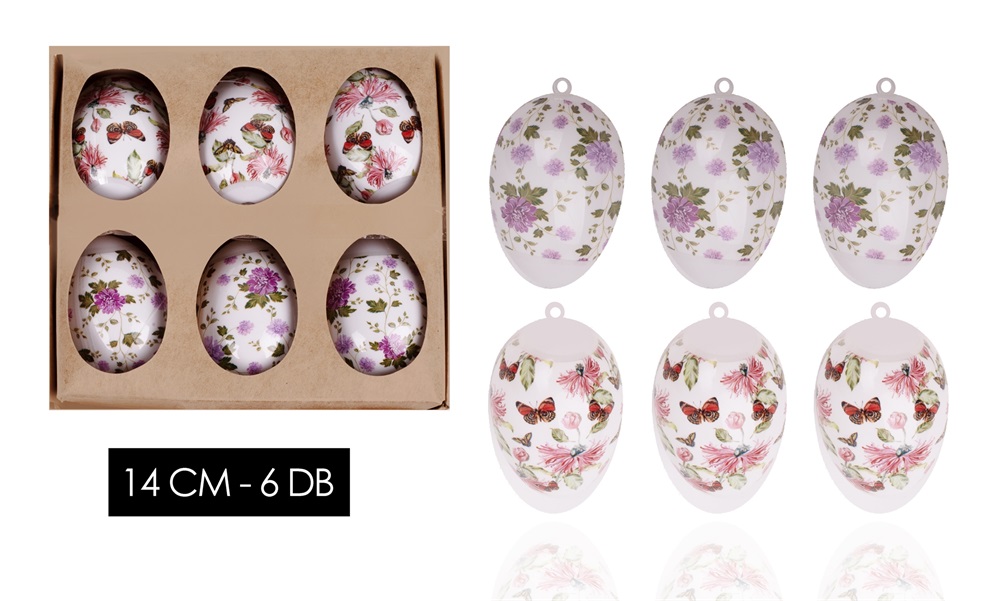 IRIS dekor műanyag tojás 6db virágos lila 14cm