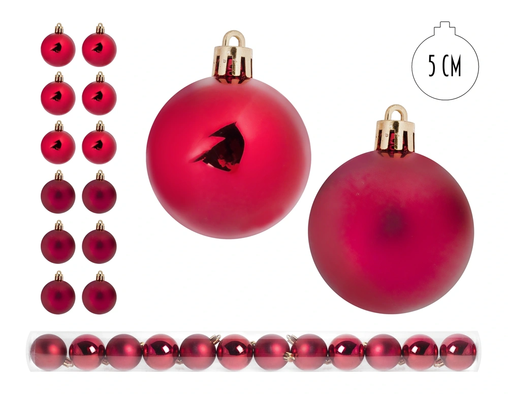 IRIS karácsonyi dísz gömb, szettben, pvc dobozban, 12 darabos, piros 5 cm