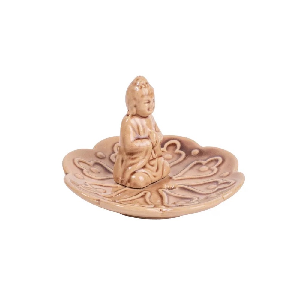 IRIS kerámia füstölő tartó, buddha, világos barna 10,5 cm