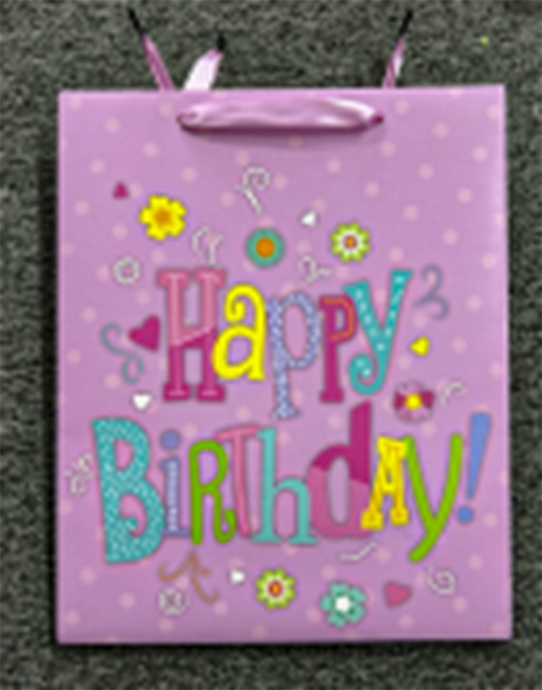 IRIS matt papírtasak Happy Birtday lila 26 x 32cm