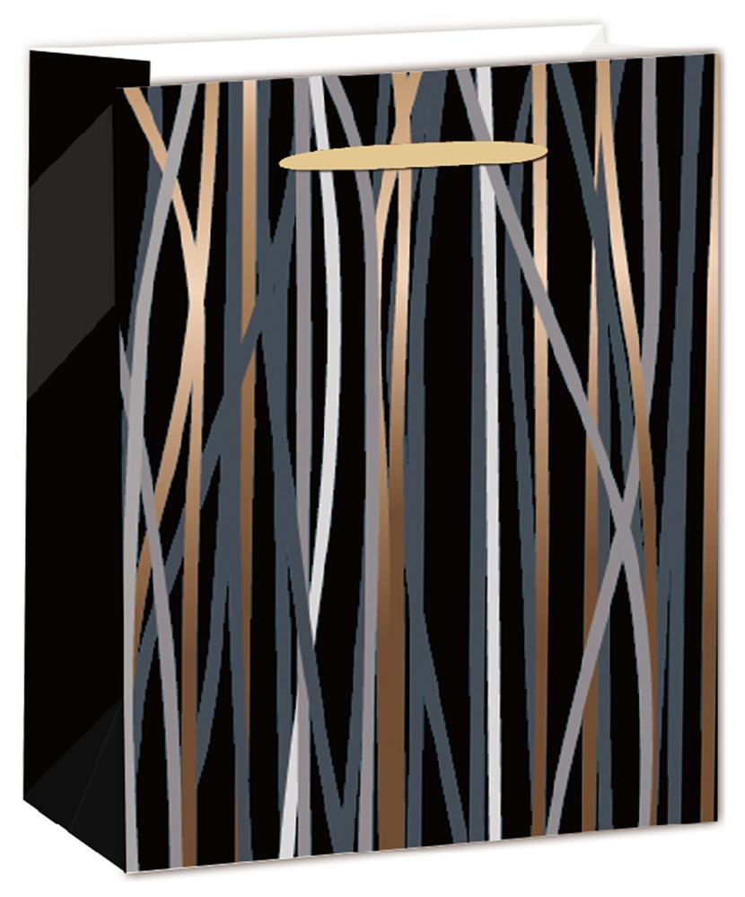 IRIS matt papírtasak boros fekete/bronz csíkos 12 x 36cm