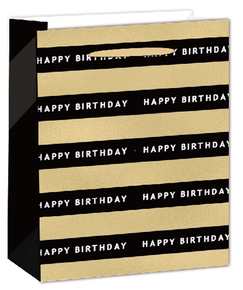 IRIS matt papírtasak hologrammos hot stamp Happy Birtday fekete/arany 18 x 23cm