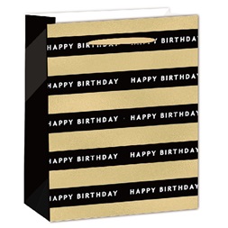 IRIS matt papírtasak hologrammos hot stamp Happy Birtday fekete/arany 26 x 32cm