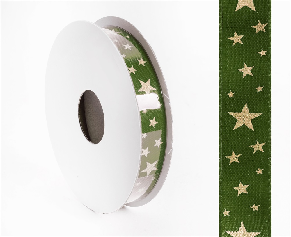 IRIS szalag textil csillagos zöld 15mm/10méter