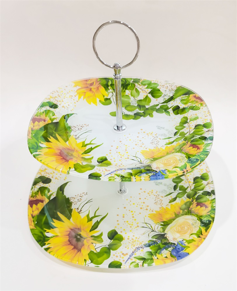 IRIS üveg sütikínáló, 2 részes, napraforgó mintás 20+25cm