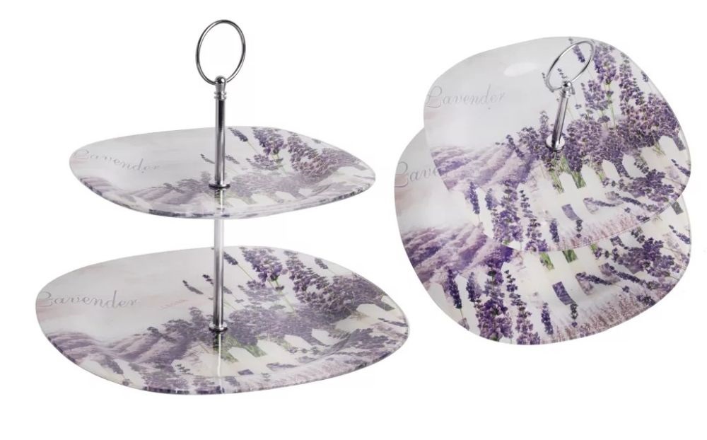IRIS 2 szintes üveg sütikínáló levendula minta 20cm+25cm