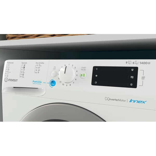 Indesit BDE 961483X WS EU N fehér, elöltöltős, max.1400ford., 9 kg/6 kg, mosó-szárítógép