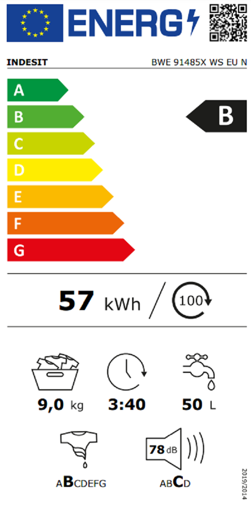 Indesit BWE 91485X WS EU N fehér, elöltöltős, max.1400ford., 9 kg, mosógép