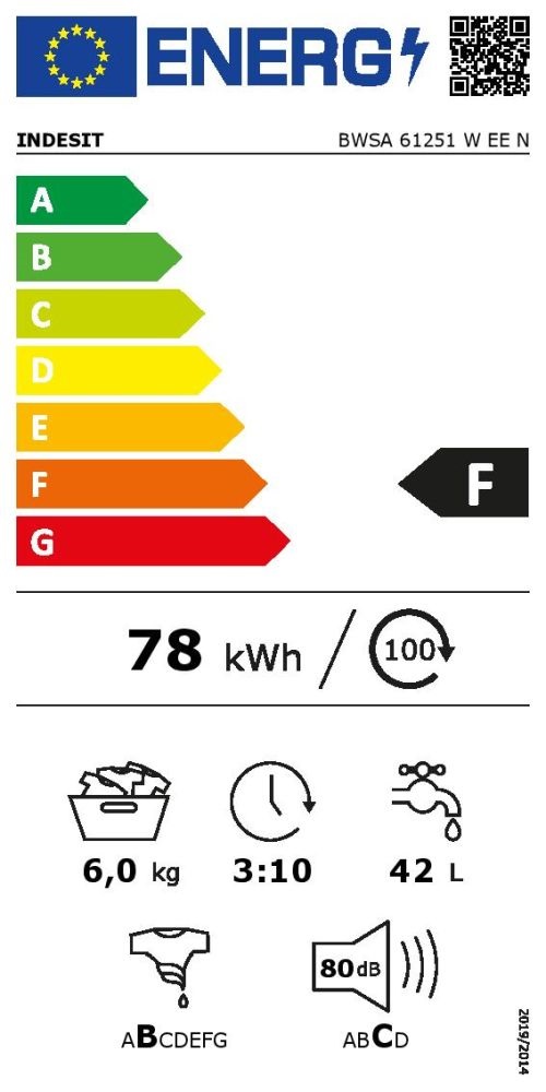 Indesit BWSA 61251 W EU N fehér, elöltöltős, keskeny, max.1200ford., 6 kg, mosógép