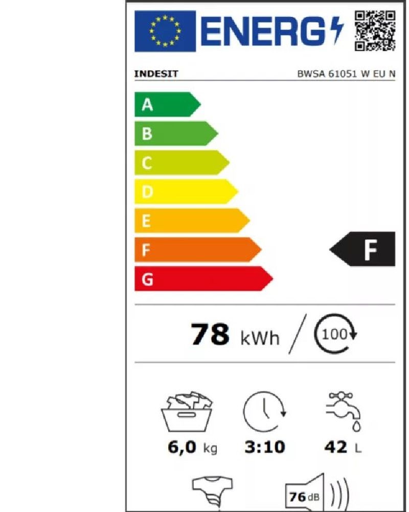 Indesit BWSA 61294 W EU N fehér, elöltöltős, keskeny, max.1200ford., 6 kg, mosógép