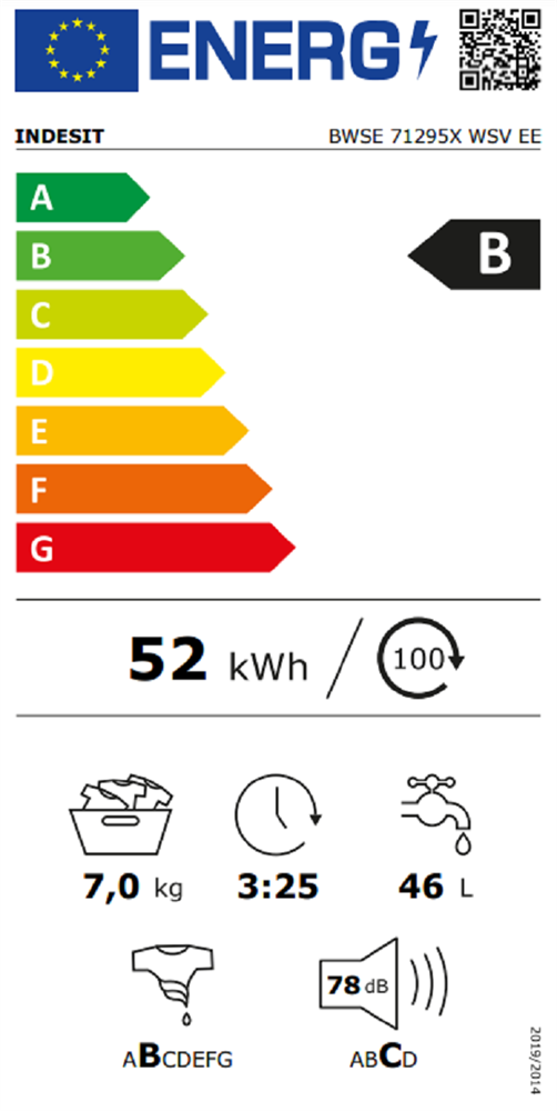 Indesit BWSE 71295X WSV EE fehér, elöltöltős, keskeny, max.1200ford., 7 kg, mosógép