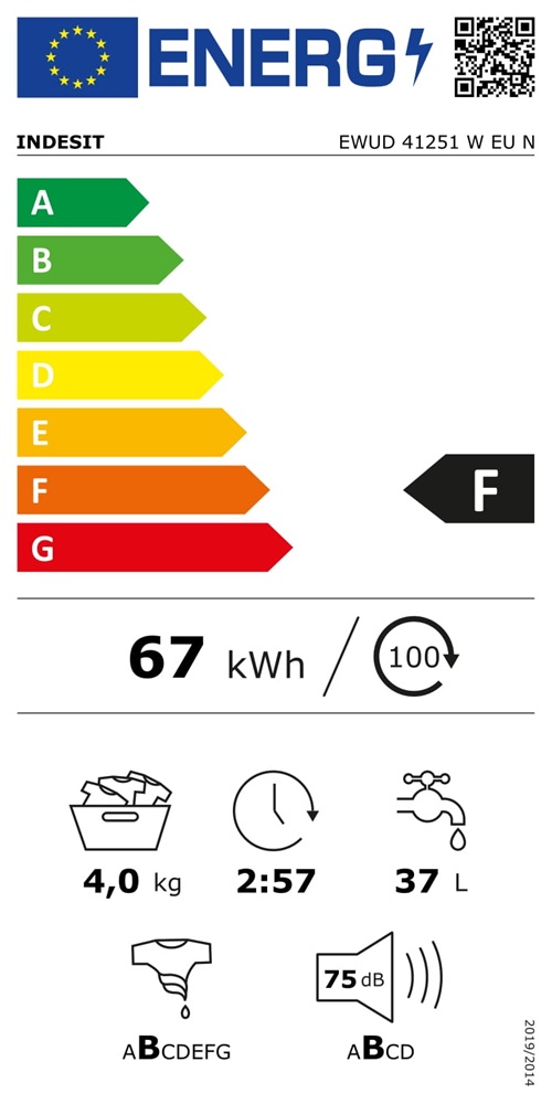 Indesit EWUD 41251 W EU N fehér, elöltöltős, keskeny, max.1200ford., 4 kg, mosógép