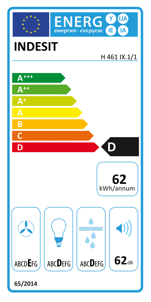 Indesit H 461 IX.1/1 ezüst, beépíthető, kihúzható, méret:59,8 cm, teleszkópos, zajszint:62 dB, páraelszívó