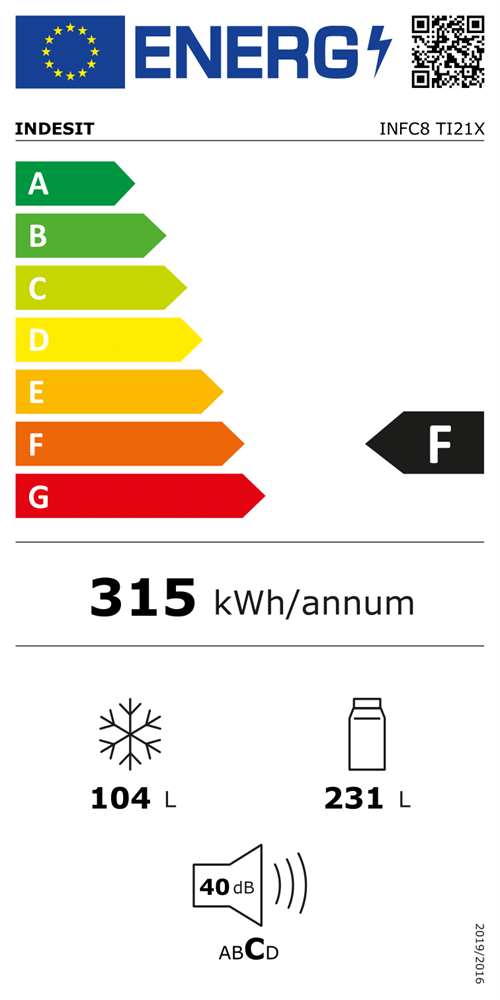 Indesit INFC8 TI21X inox, alulfagyasztós, Hűtő:231L, Fagyasztó:104L, Total No frost hűtőszekrény