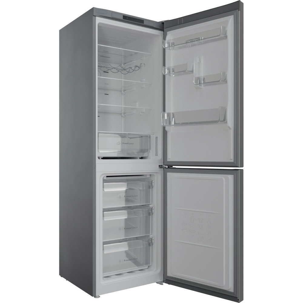 Indesit INFC8 TI21X inox, alulfagyasztós, Hűtő:231L, Fagyasztó:104L, Total No frost hűtőszekrény (Használt - A)