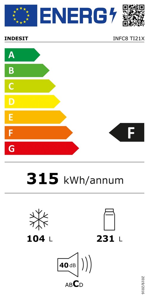 Indesit INFC8 TI21X inox, alulfagyasztós, Hűtő:231L, Fagyasztó:104L, Total No frost hűtőszekrény (Használt - B)