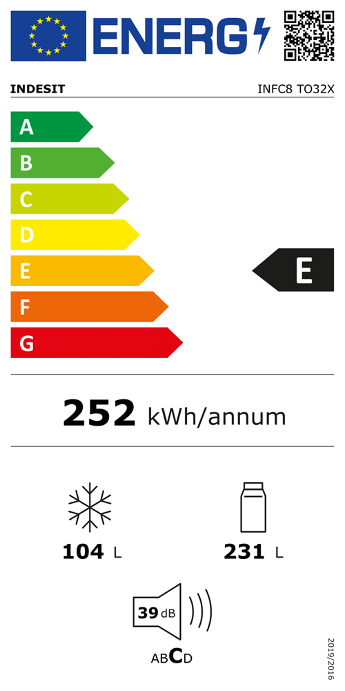Indesit INFC8 TO32X inox, alulfagyasztós, Hűtő:231L, Fagyasztó:104L, Total No frost hűtőszekrény