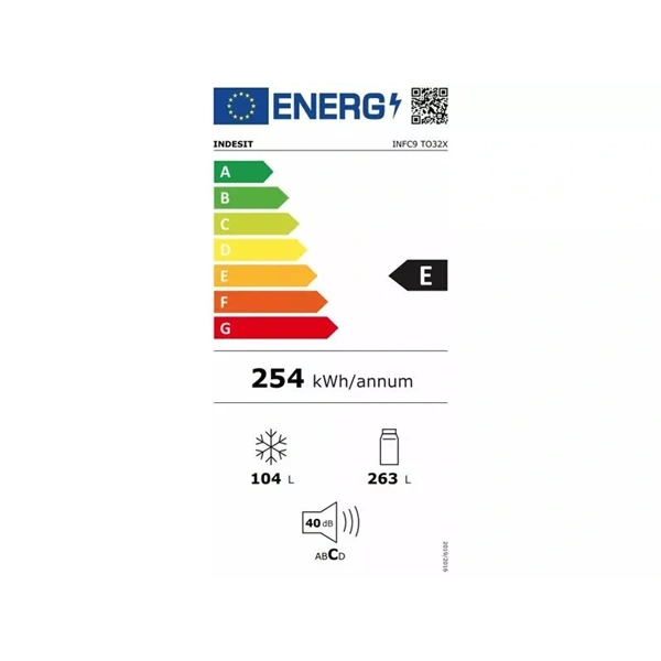Indesit INFC9 TO32X inox, alulfagyasztós, Hűtő:263L, Fagyasztó:104L, Total No frost hűtőszekrény (Használt - B)